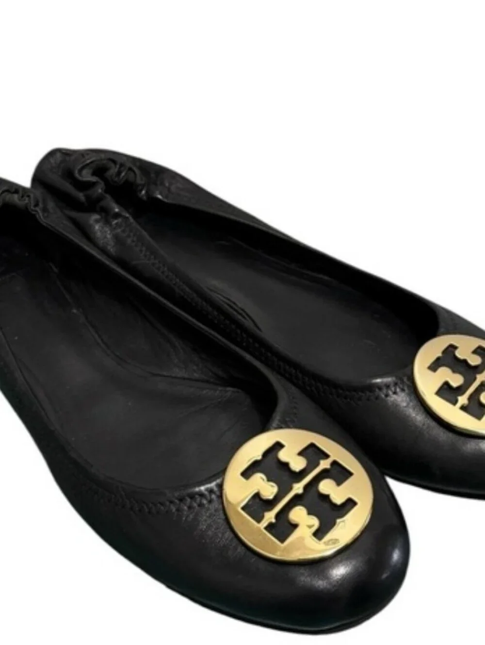 Tory Burch Black Flats with Gold Emblem